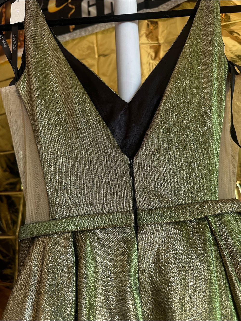 Jovani Metallic Green V-Neck Ball Gown - Picture 4 of 6